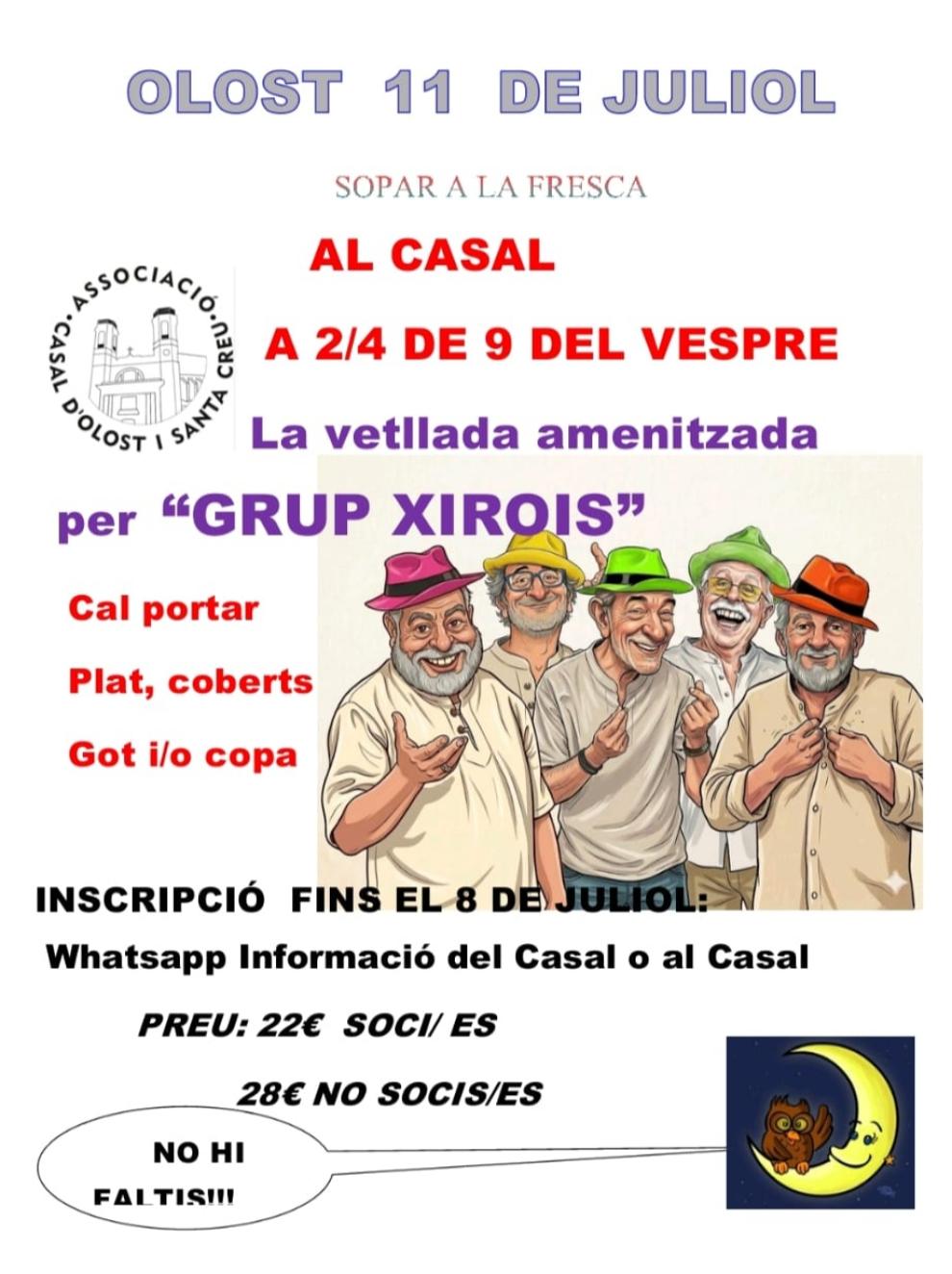 Sopar a la fresca al Casal, amenitzat pel grup Xirois